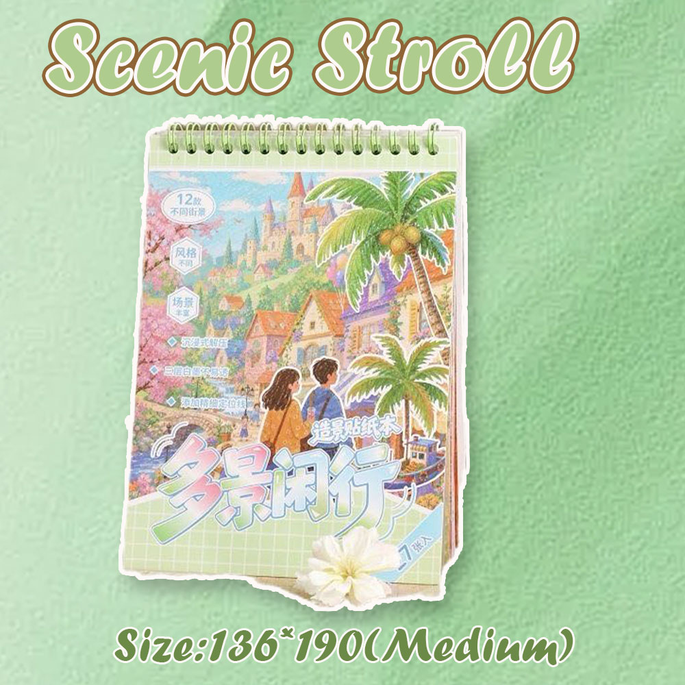 Scenic Stroll Book DIY 3D Scene Stickers Collection - Cute Miniature Scene (With Guidelines)