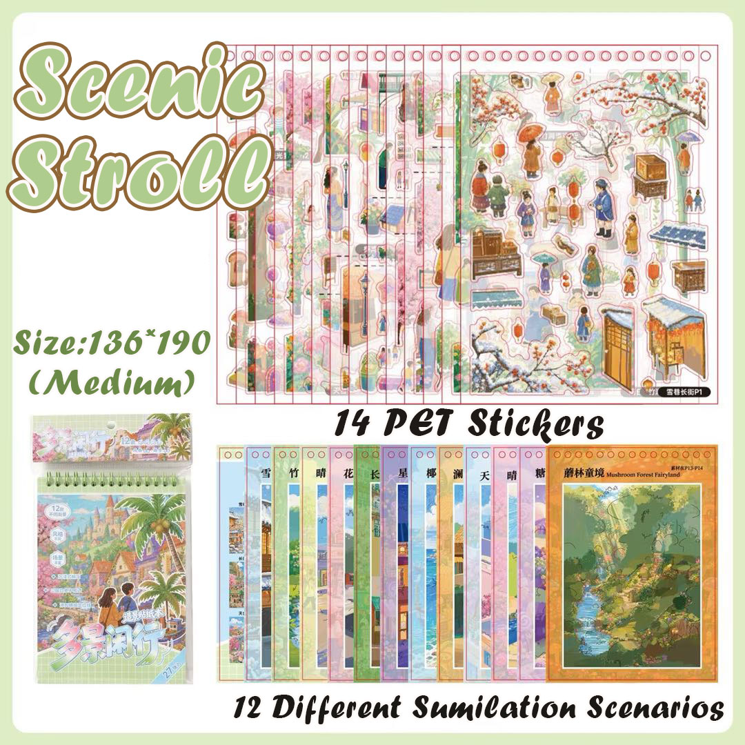 Scenic Stroll Book DIY 3D Scene Stickers Collection - Cute Miniature Scene (With Guidelines)