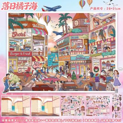 Busy Alleys  DIY 3D Sticker Collection - 2 Cute Miniature Scens