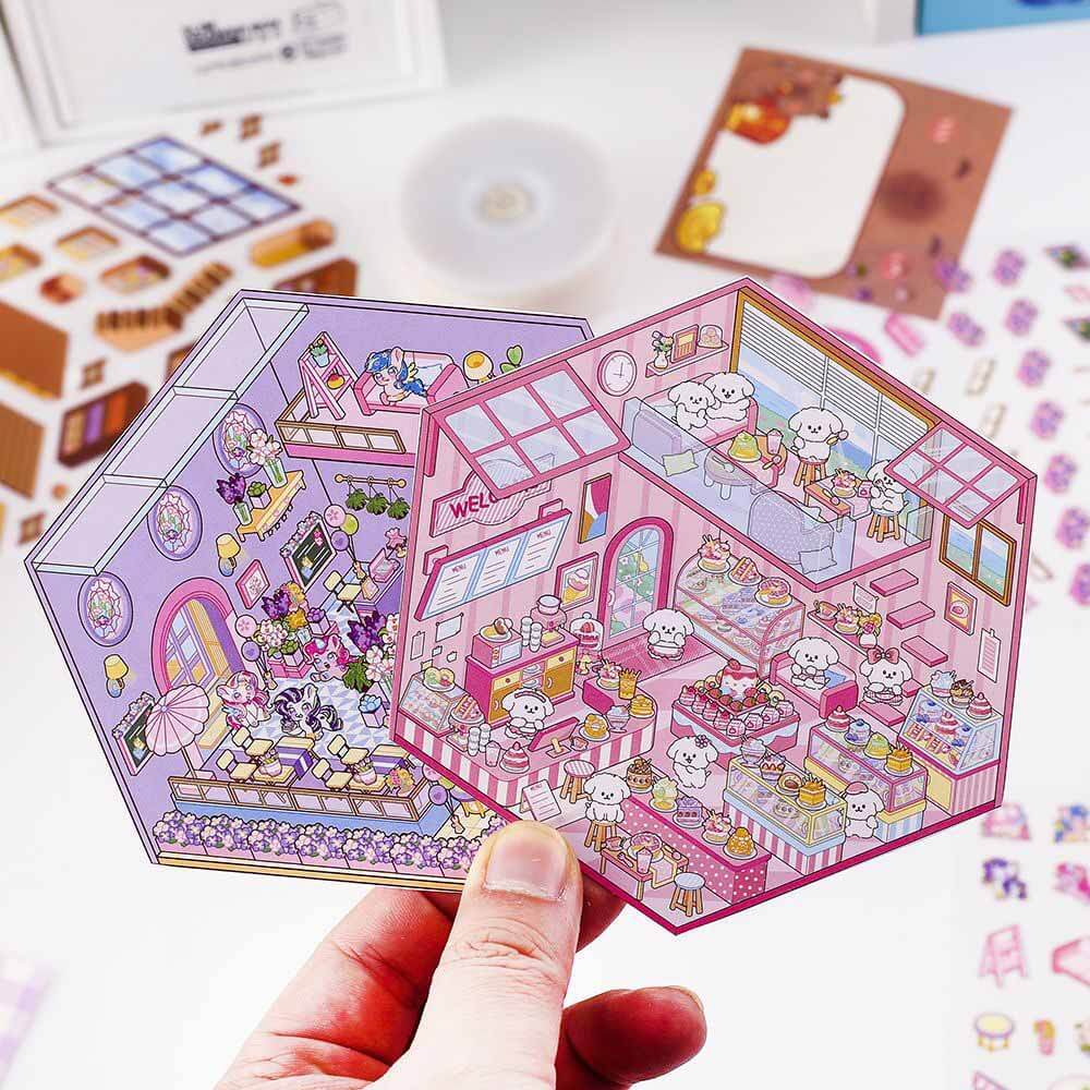 Cozy Critter Shops DIY 3D Sticker Collection 4 Cute Miniature Scenes