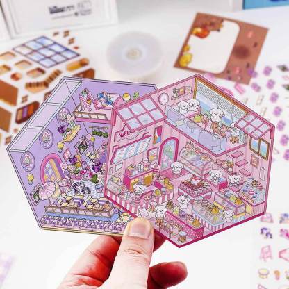 Cozy Critter Shops DIY 3D Sticker Collection 4 Cute Miniature Scenes