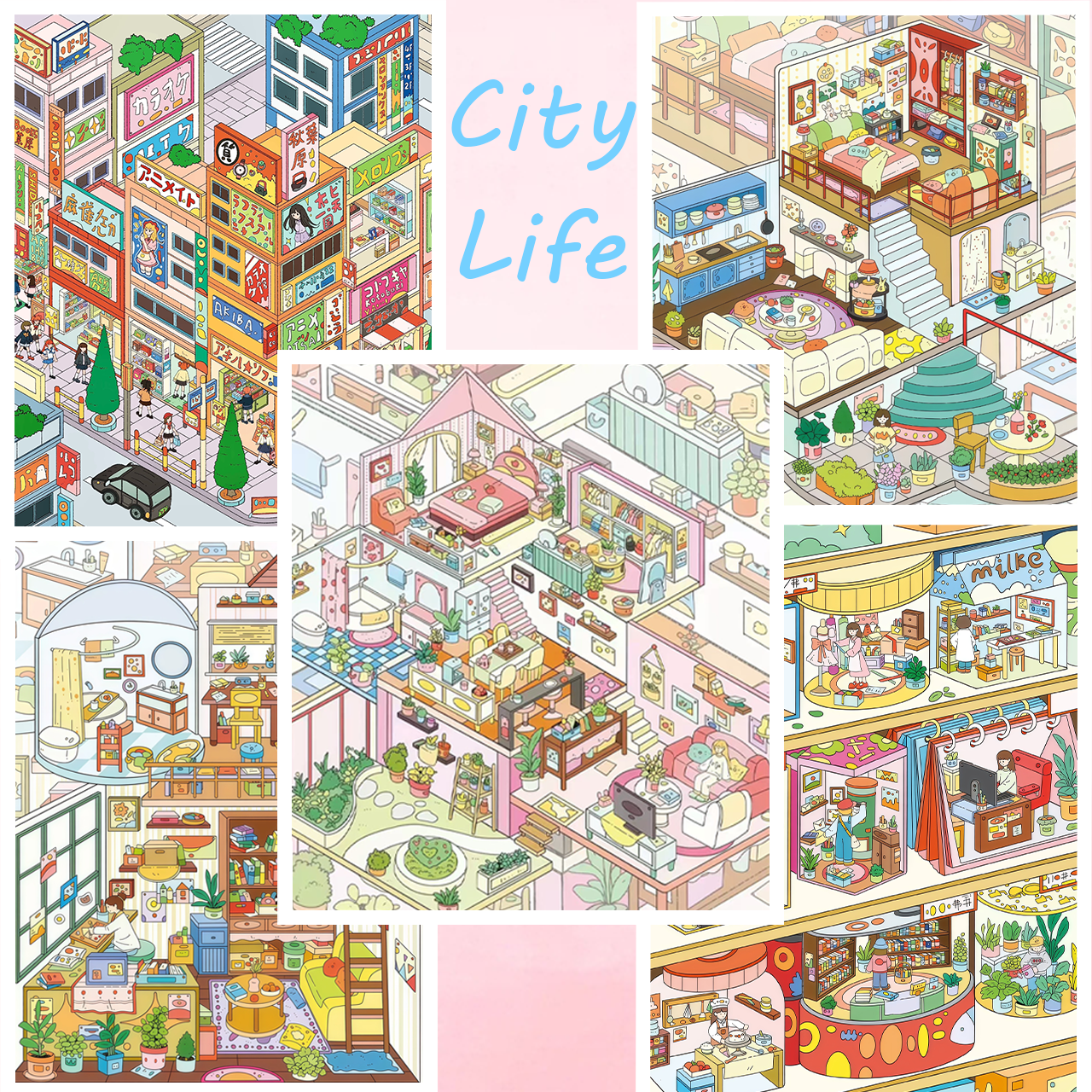 City Life DIY 3D Sticker Collection - 5 Cute Miniature Scenes