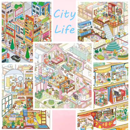 City Life DIY 3D Sticker Collection - 5 Cute Miniature Scenes