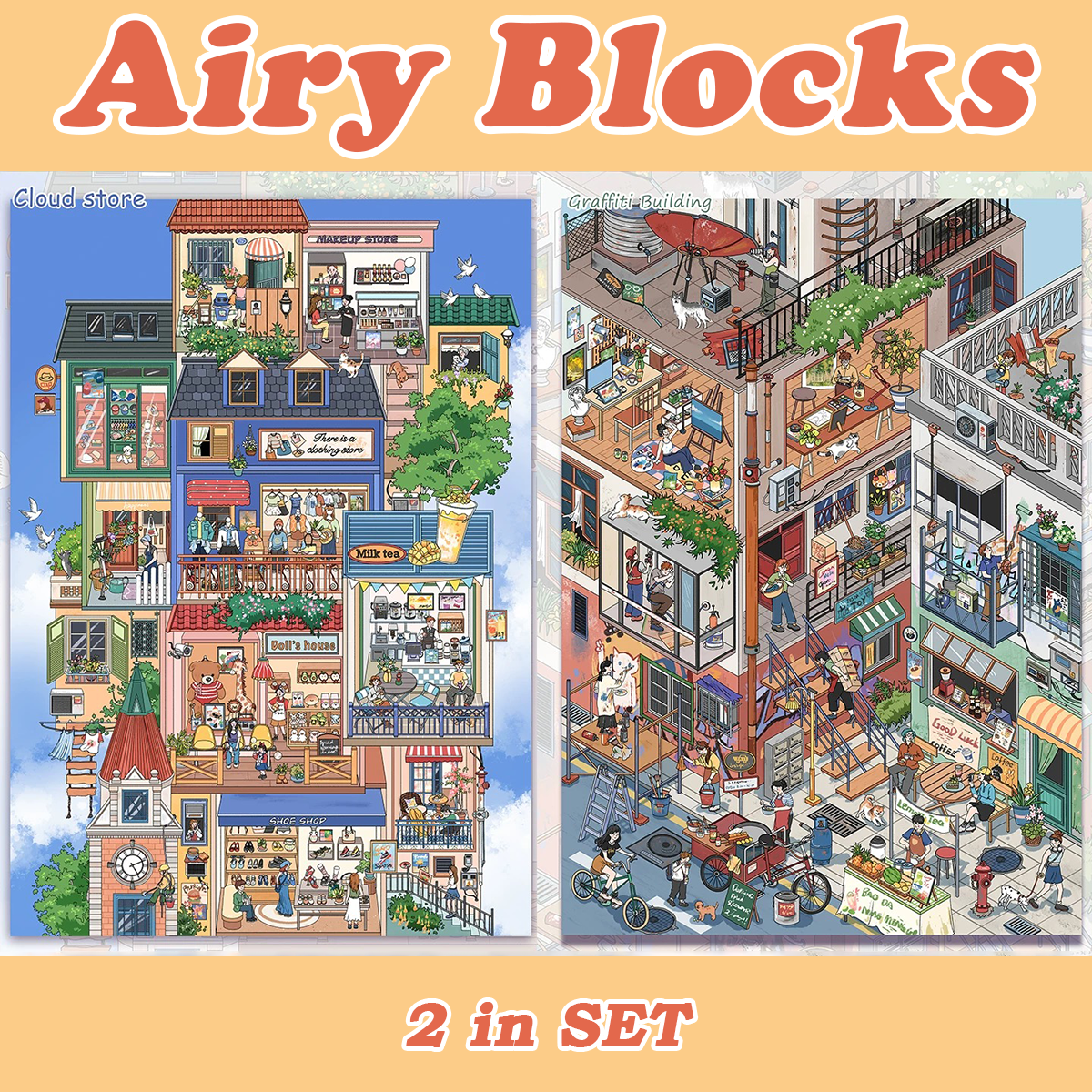 Airy Blocks DIY 3D Scene Stickers - 2 Cute Miniature Scenes (with guidelines)