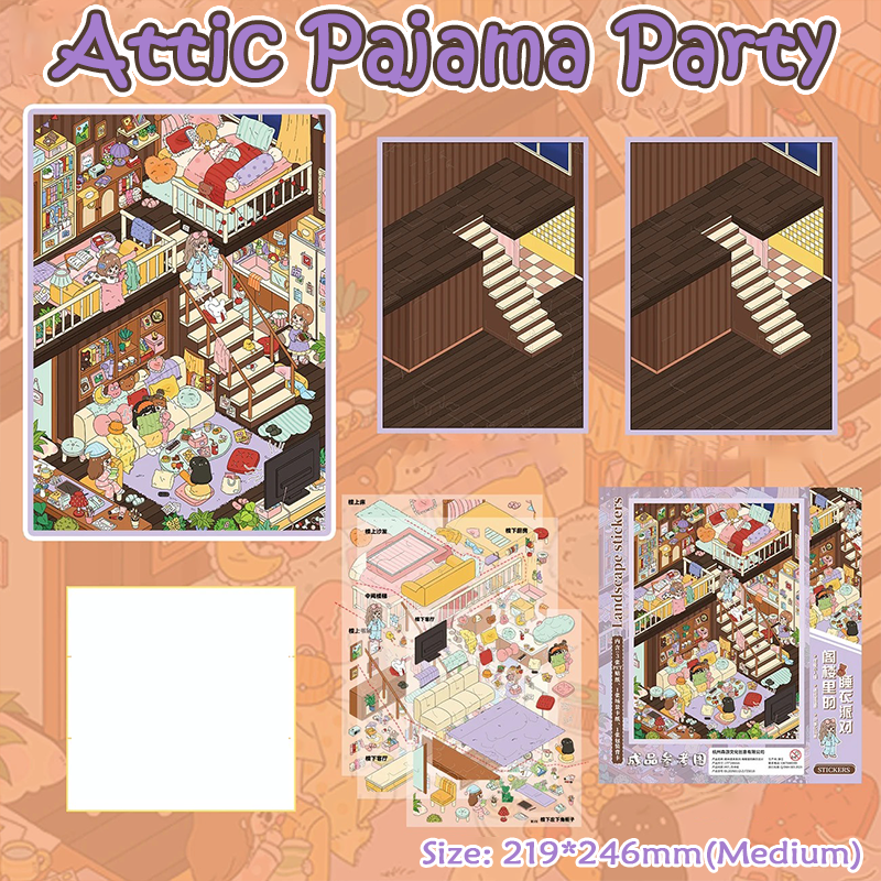 Pajamas Party  DIY 3D Sticker Collection - 2 Cute Miniature Scenes