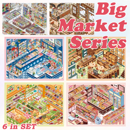 Big Market Series DIY 3D Scene Stickers Collection - 6 Cute Miniature Scenes