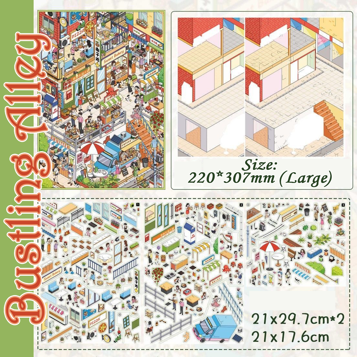 Quarter View DIY 3D Scene Stickers Collection - 5 Cute Miniature Scenes