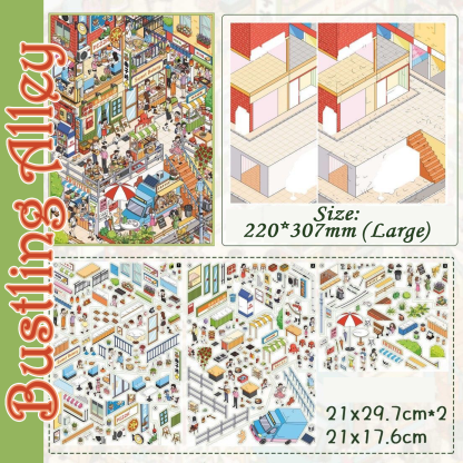 Quarter View DIY 3D Scene Stickers Collection - 5 Cute Miniature Scenes