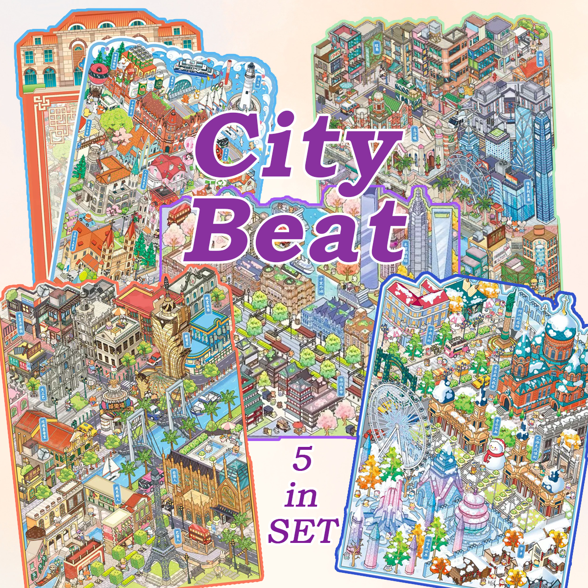City Beat DIY 3D Sticker Collection - 5 Cute Miniature Scenes