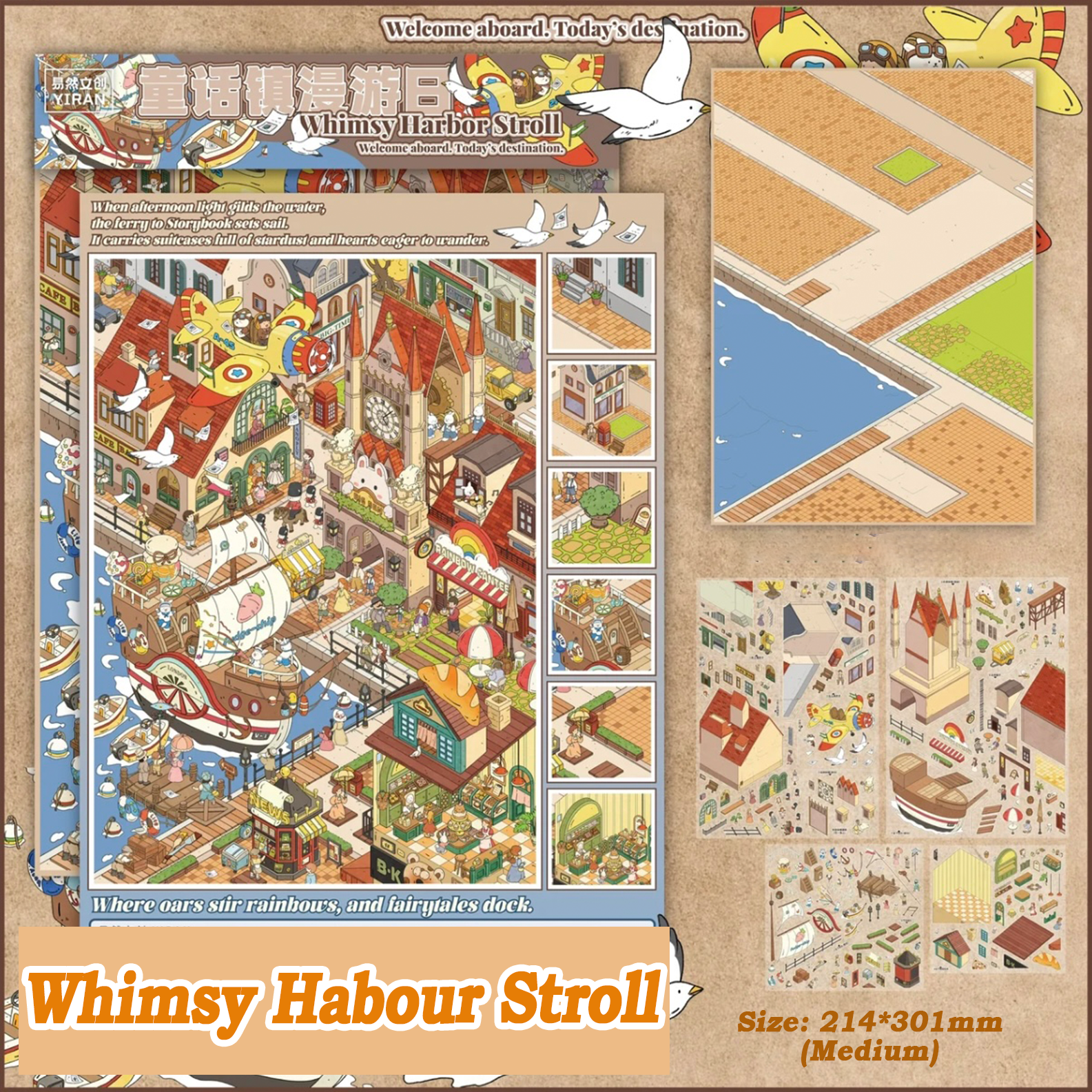 Whimsy Habour Stroll DIY 3D Sticker Collection - Cute Miniature Scene