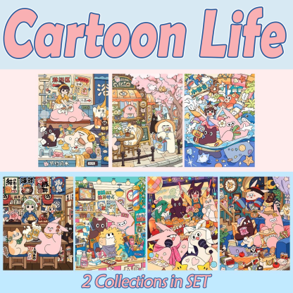 Cartoon Life DIY 3D Scene Stickers Collection & Postcards - 2 Cute Miniature Scenes