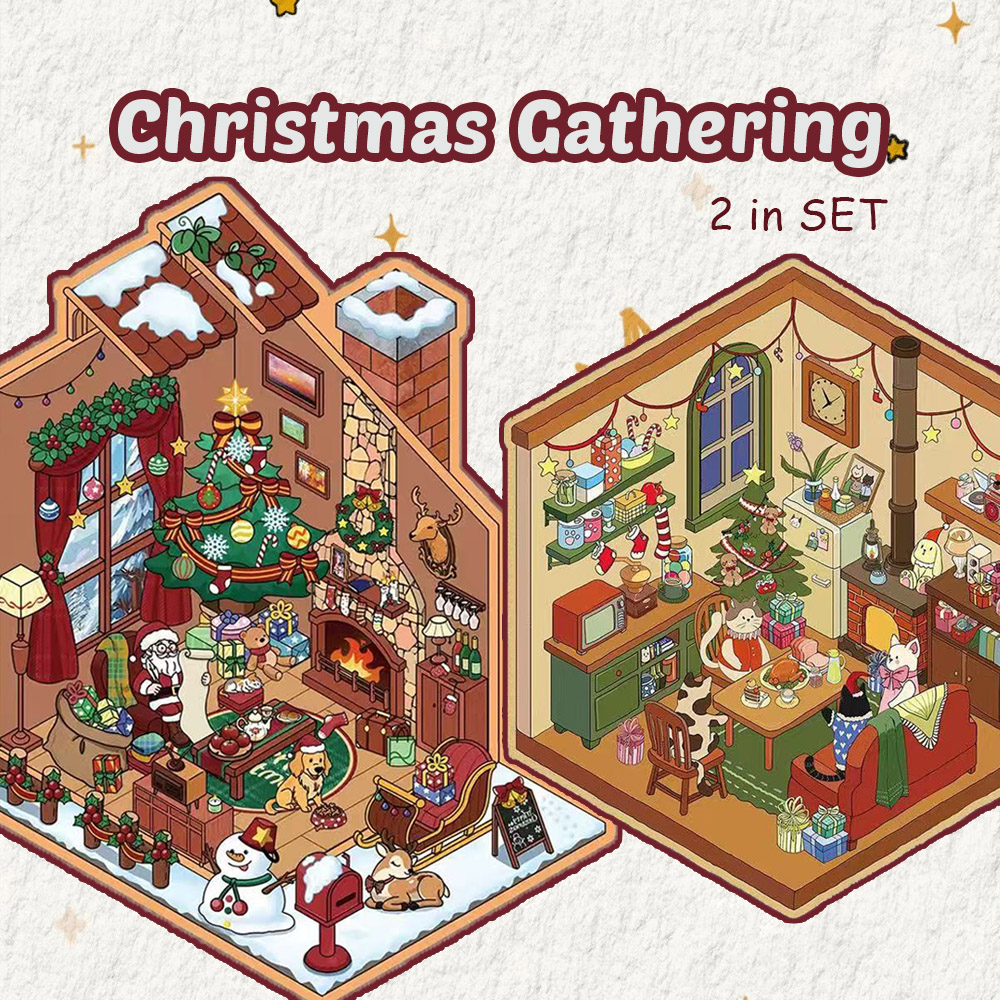 Christmas Gathering DIY 3D Sticker Collection - Cute Miniature Scene