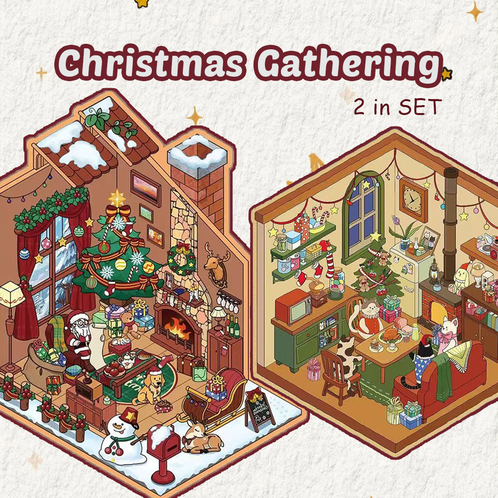 Christmas Gathering DIY 3D Sticker Collection - Cute Miniature Scene