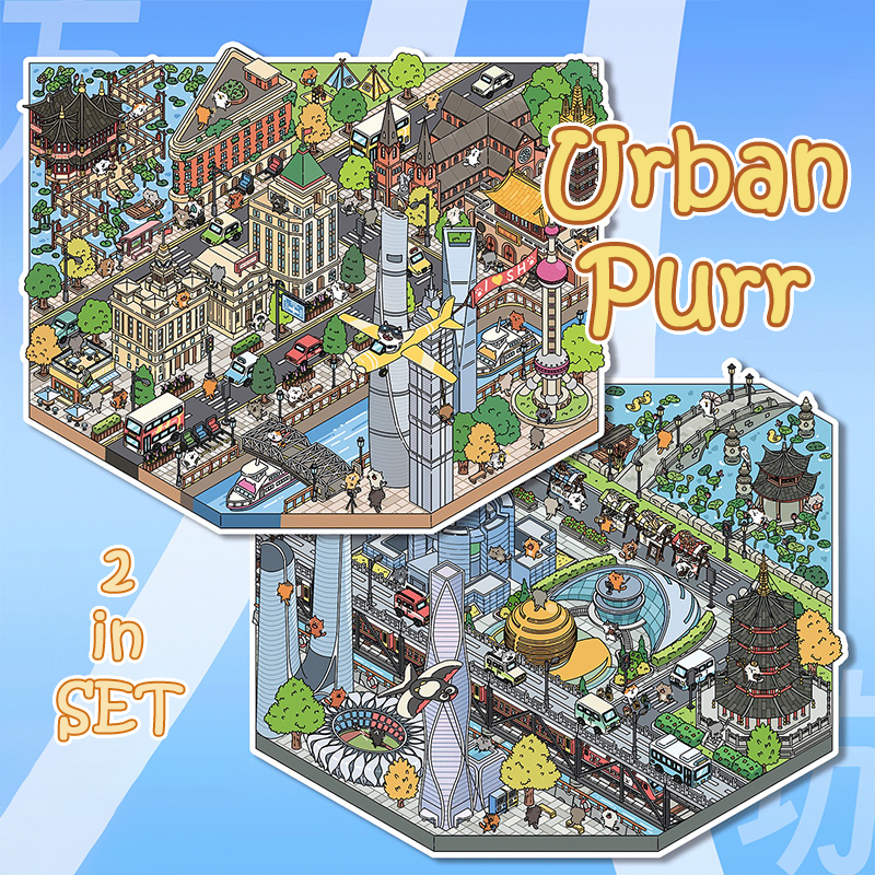 Urban Purr DIY 3D Scene Stickers - 2 Cute Miniature Scenes