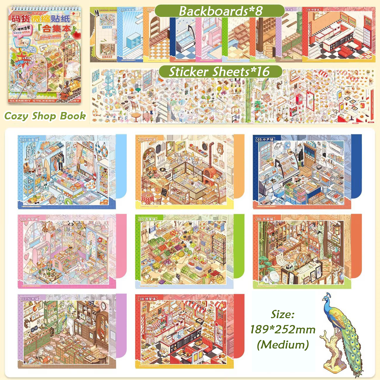 Cozy Shop Book DIY 3D Scene Stickers Collection - 1 Cute Miniature Scenes (with guidelines)