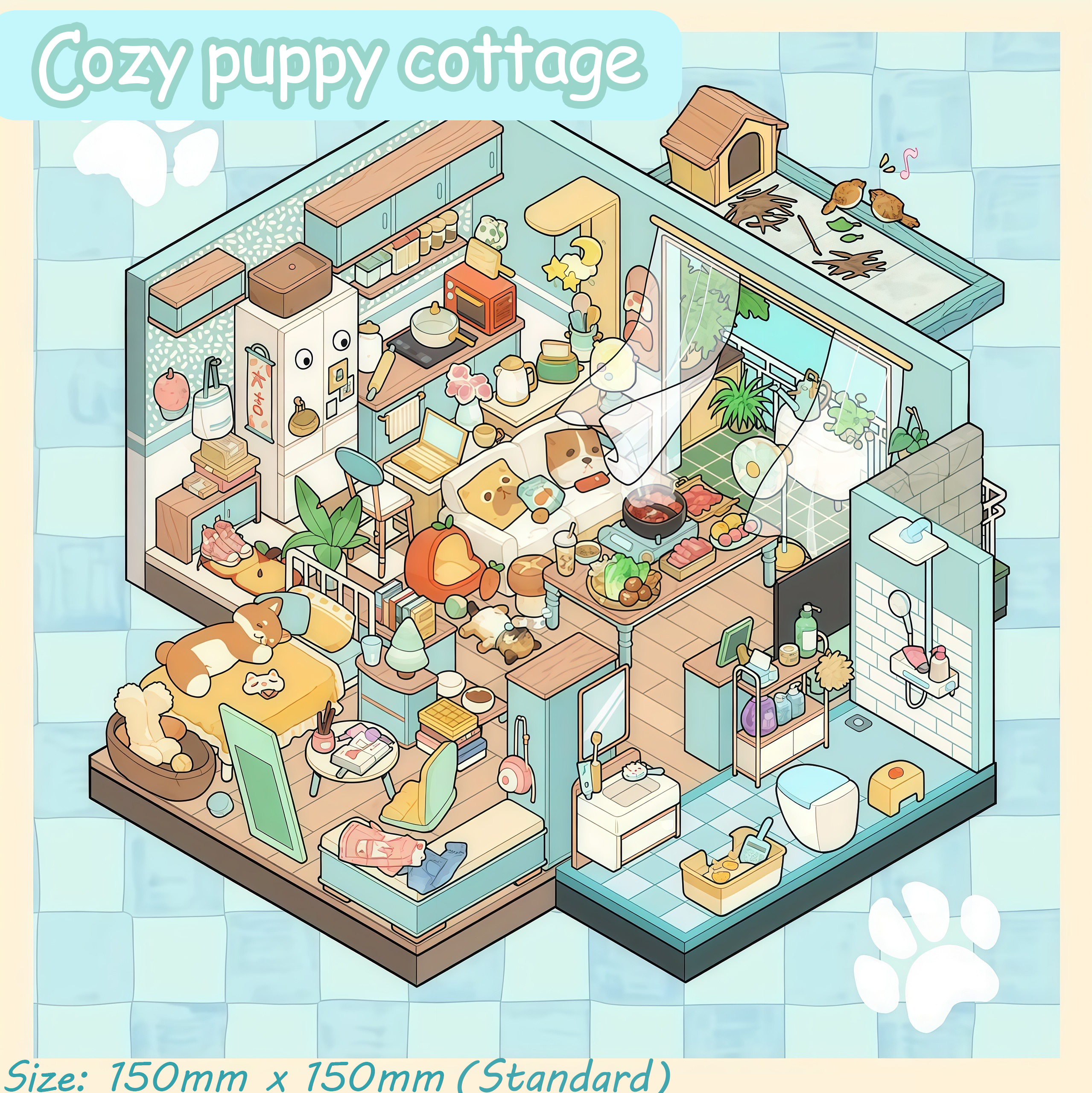 Cozy puppy cottage DIY 3D Sticker Collection - Cute Miniature Scene