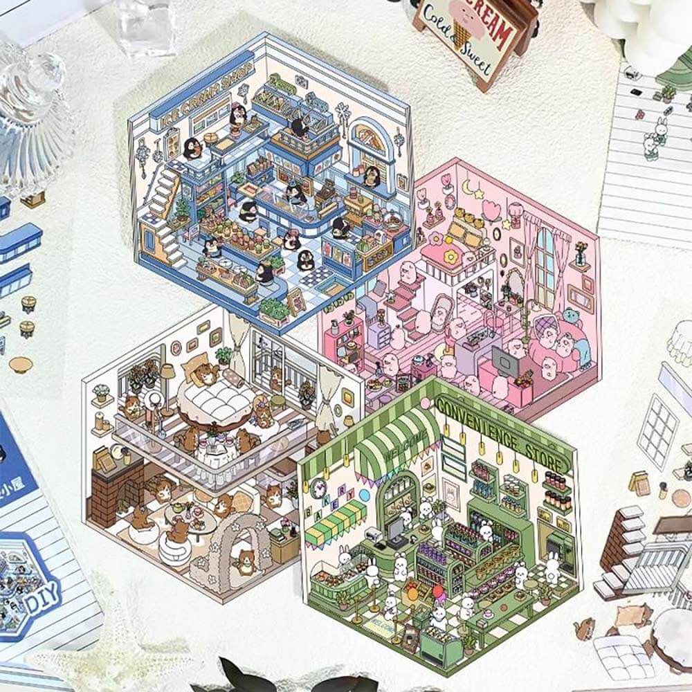 Cute Pet Shop DIY 3D Scene Stickers 4 Cute Miniature Scenes