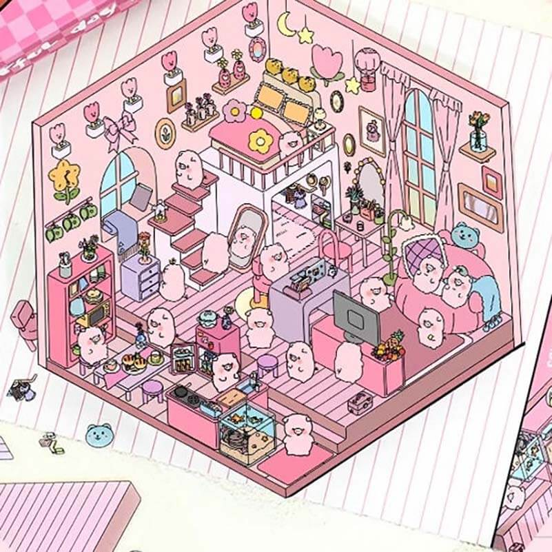 Cute Pet Shop DIY 3D Scene Stickers 4 Cute Miniature Scenes