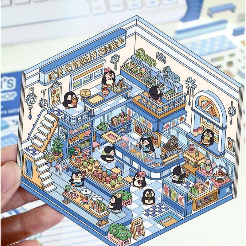 Cute Pet Shop DIY 3D Scene Stickers 4 Cute Miniature Scenes