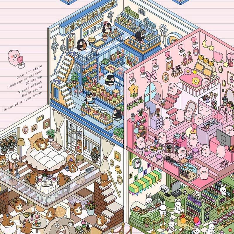 Cute Pet Shop DIY 3D Scene Stickers 4 Cute Miniature Scenes