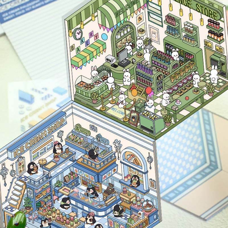 Cute Pet Shop DIY 3D Scene Stickers 4 Cute Miniature Scenes