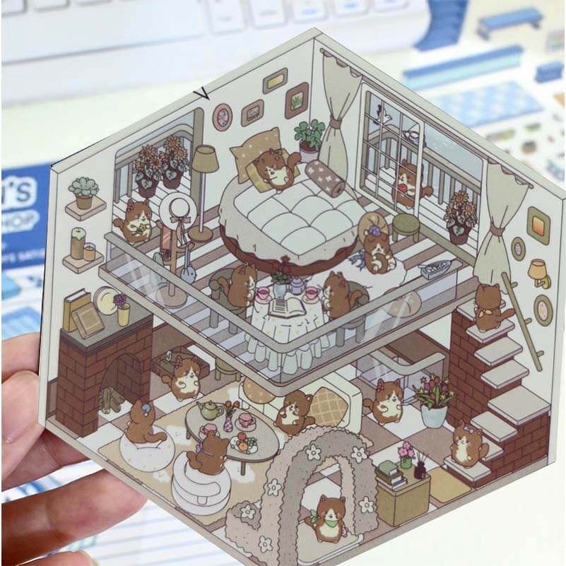 Cute Pet Shop DIY 3D Scene Stickers 4 Cute Miniature Scenes