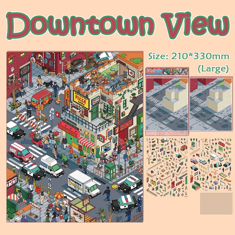 Joy Corner 3D Sticker Collection - 2 Cute Miniature Scenes (with guidelines)