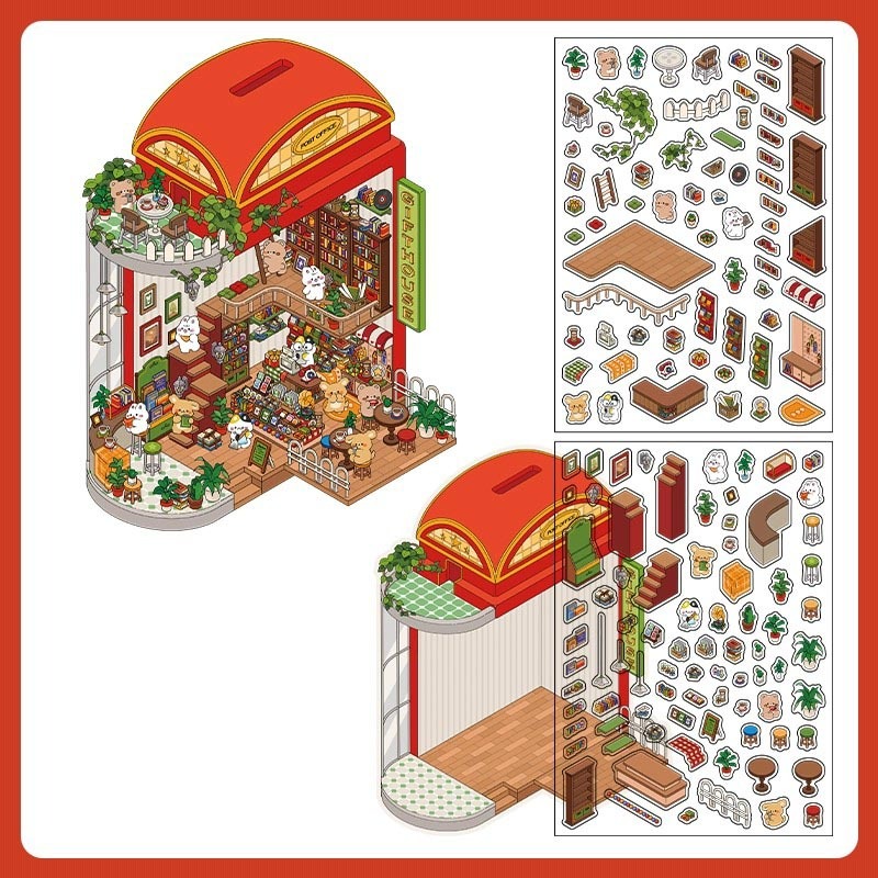 Fantasy Gift Shop DIY 3D Scene Stickers 4 Cute Miniature Scenes