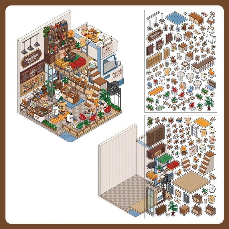 Fantasy Gift Shop DIY 3D Scene Stickers 4 Cute Miniature Scenes