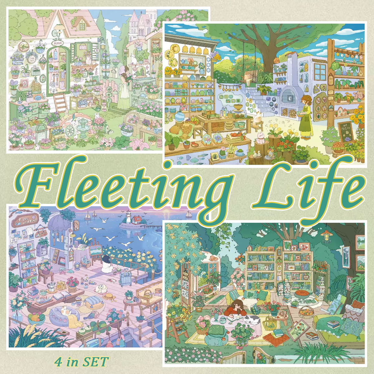 Fleeting Life DIY 3D Scene Stickers Collection - 4 Cute Miniature Scenes