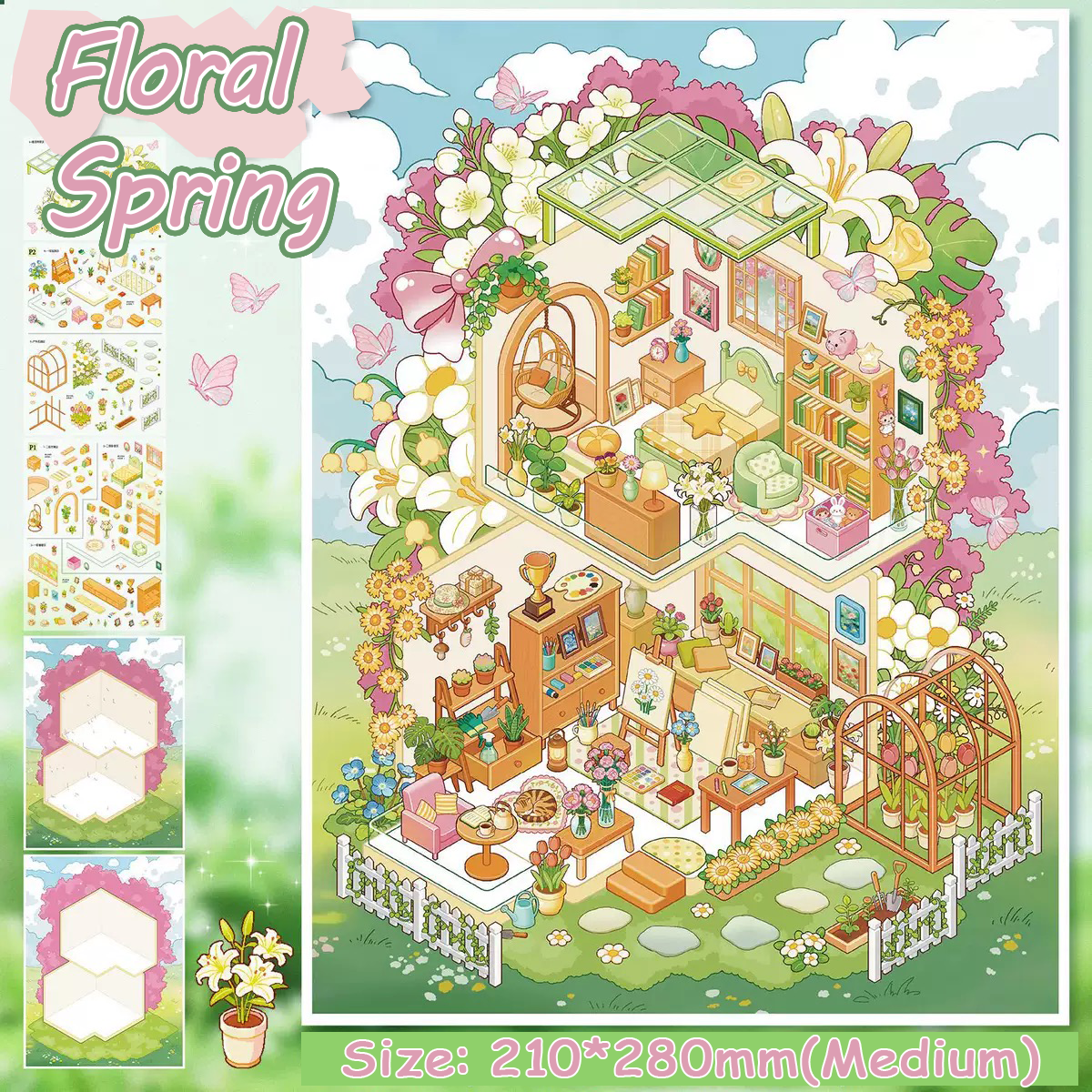 Seasonal Cottages DIY 3D Scene Stickers Collection - 4 Cute Miniature Scenes
