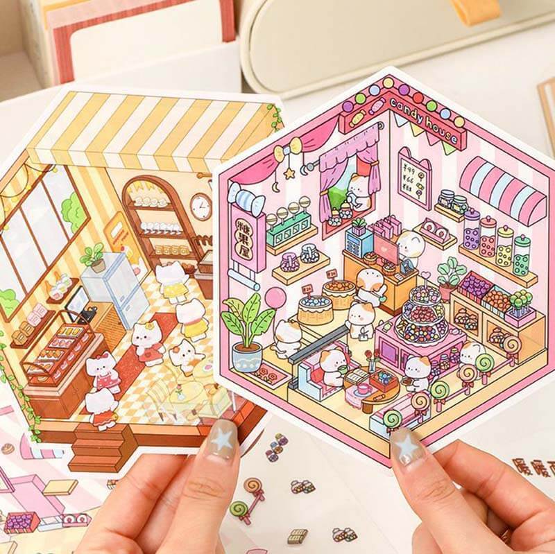 Fluffy Sweet Haven DIY 3D Scene Stickers 4 Cute Miniature Scenes