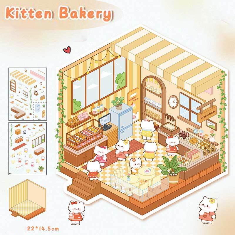 Fluffy Sweet Haven DIY 3D Scene Stickers 4 Cute Miniature Scenes