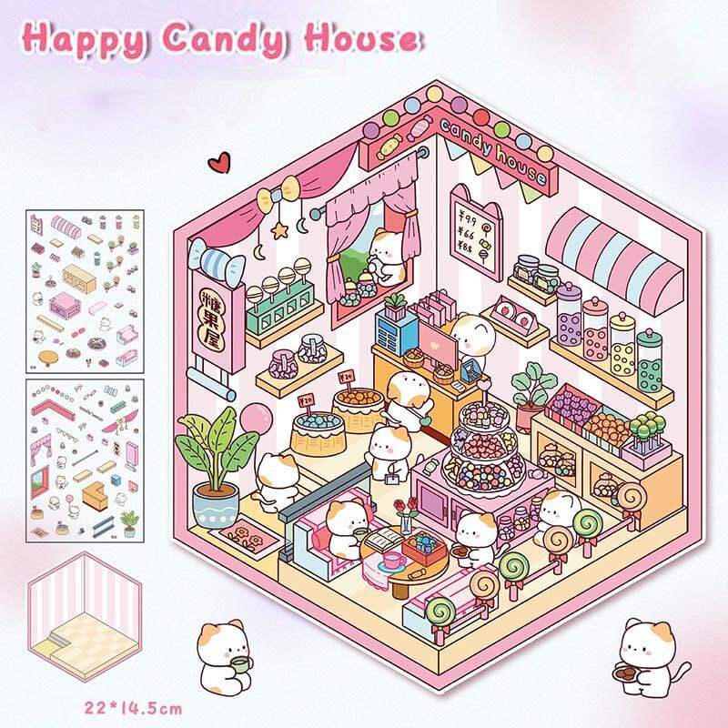 Fluffy Sweet Haven DIY 3D Scene Stickers 4 Cute Miniature Scenes
