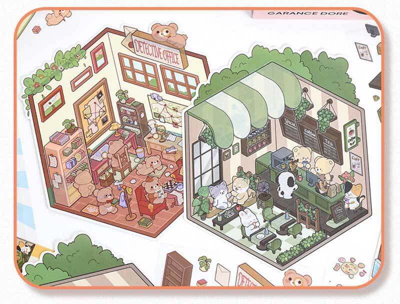 Furry Friends’ Town DIY 3D Scene Stickers Lovely Miniature Scenes