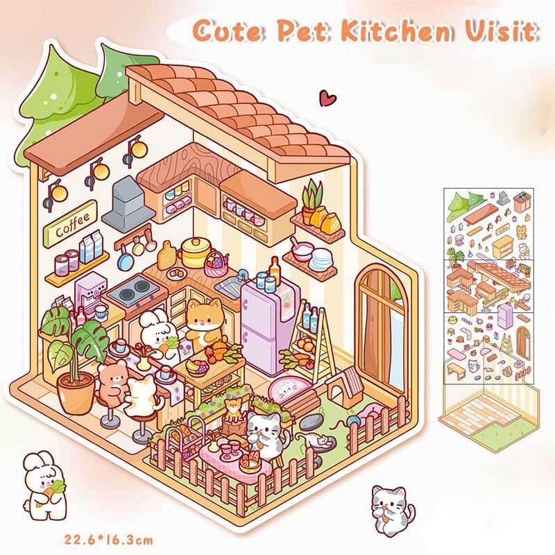 Furry Friends’ Town DIY 3D Scene Stickers Lovely Miniature Scenes