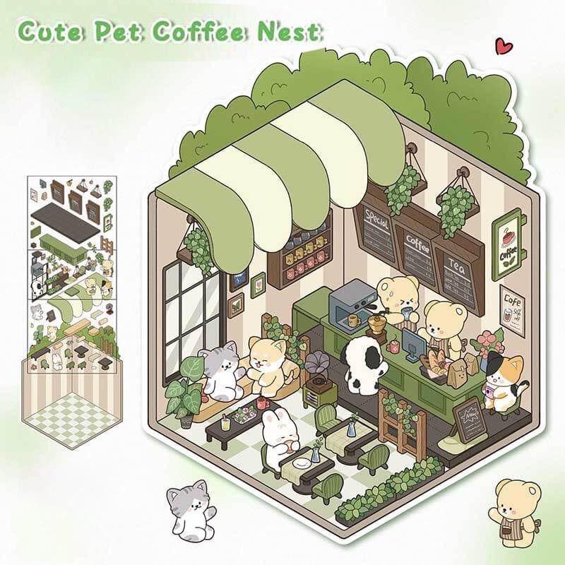 Furry Friends’ Town DIY 3D Scene Stickers Lovely Miniature Scenes