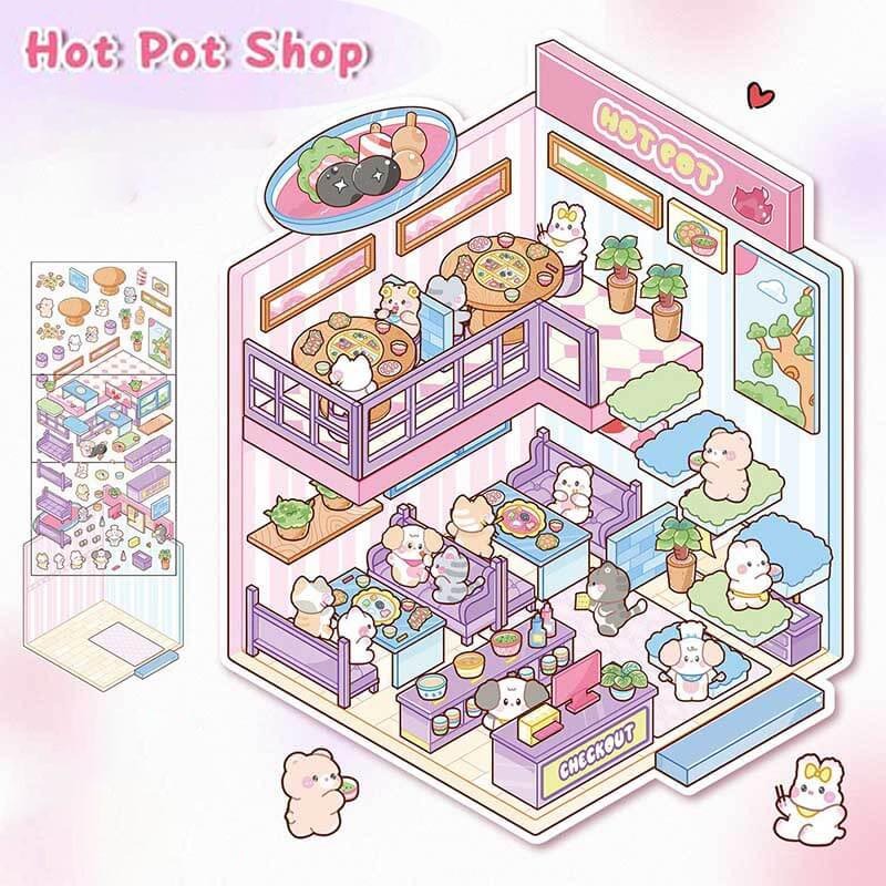 Furry Friends’ Town DIY 3D Scene Stickers Lovely Miniature Scenes