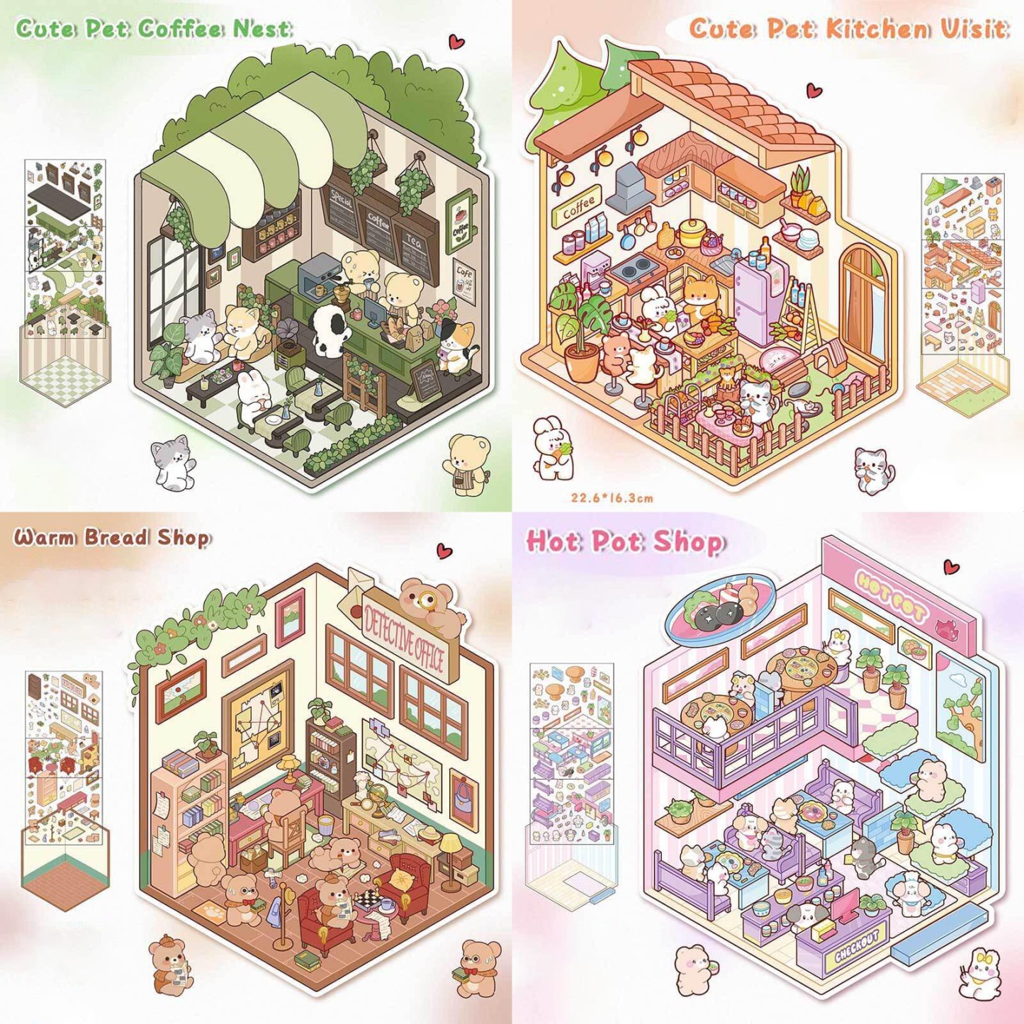 Furry Friends’ Town DIY 3D Scene Stickers Lovely Miniature Scenes