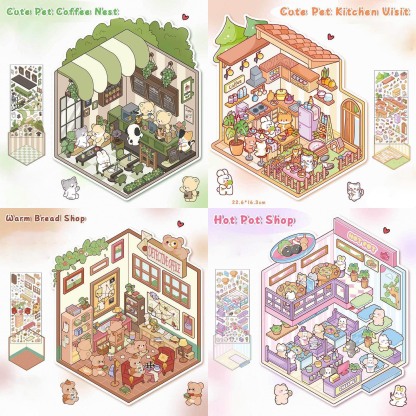 Furry Friends’ Town DIY 3D Scene Stickers Lovely Miniature Scenes