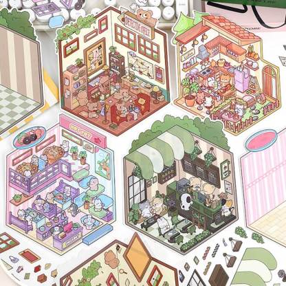 Furry Friends’ Town DIY 3D Scene Stickers Lovely Miniature Scenes