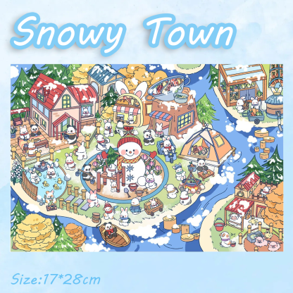 Cozy Bunny Town DIY 3D Scene Stickers - 4 Miniature Scenes
