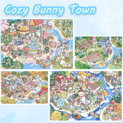 Cozy Bunny Town DIY 3D Scene Stickers - 4 Miniature Scenes