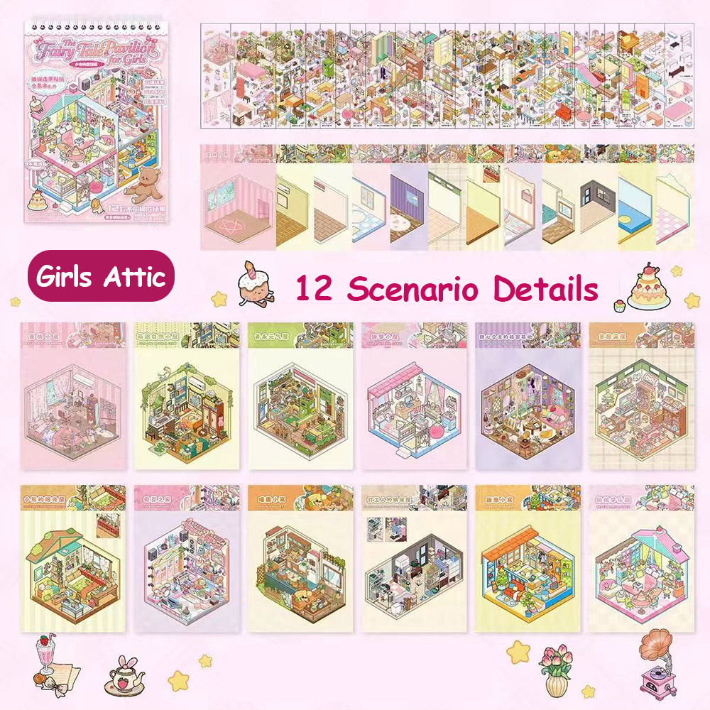 Girls Attic DIY 3D Sticker Collection 12 Cute Miniature Scenes