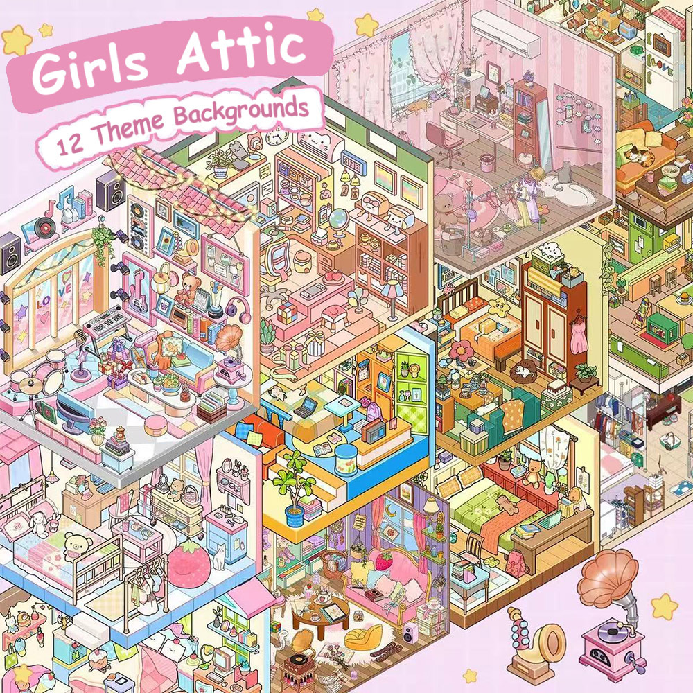 Girls Attic DIY 3D Sticker Collection 12 Cute Miniature Scenes