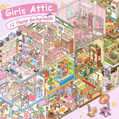 Girls Attic DIY 3D Sticker Collection 12 Cute Miniature Scenes