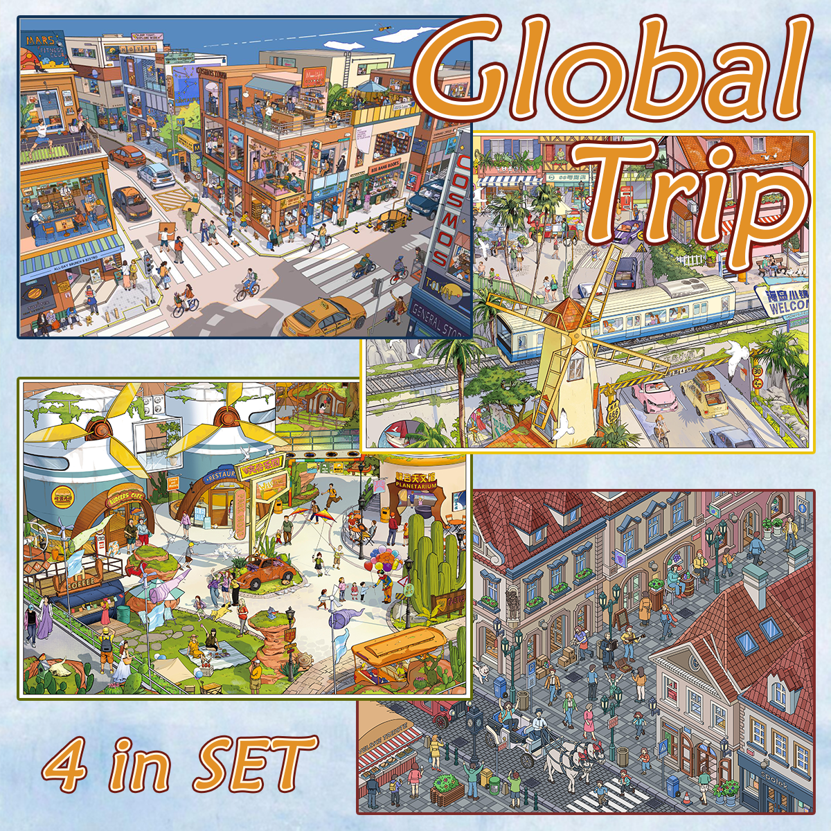 Global Trip DIY 3D Sticker Collection -4 Cute Miniature Scenes