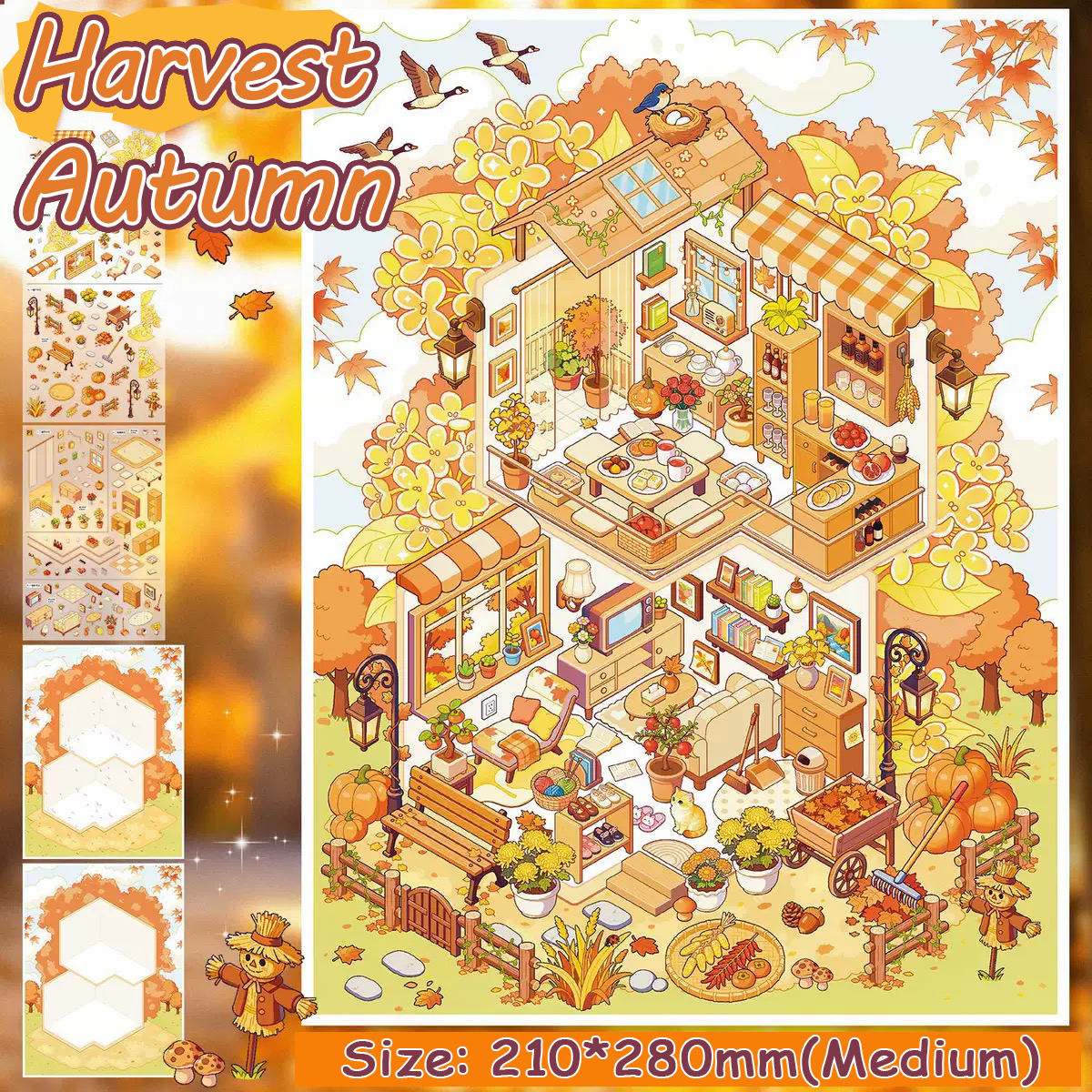 Seasonal Cottages DIY 3D Scene Stickers Collection - 4 Cute Miniature Scenes