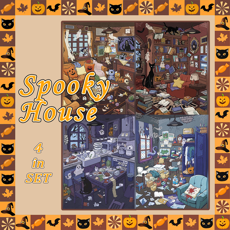 Spooky House DIY 3D Scene Stickers Collection - 4 Cute Miniature Scenes