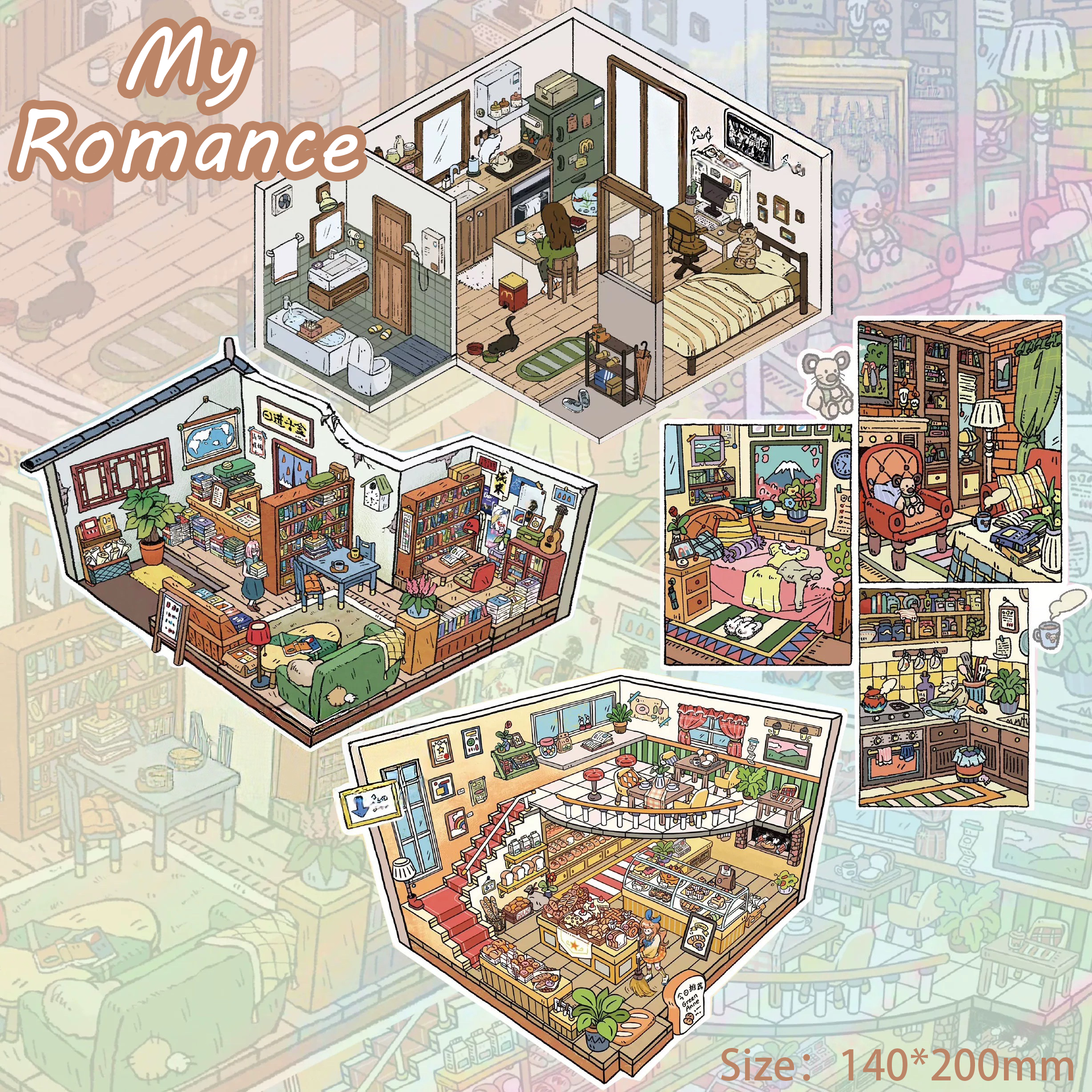 My Romance DIY 3D Sticker Collection - 4 Cute Miniature Scenes